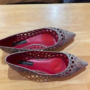 Charles Jourdan Snakeskin Patterned Heels with Red Insole